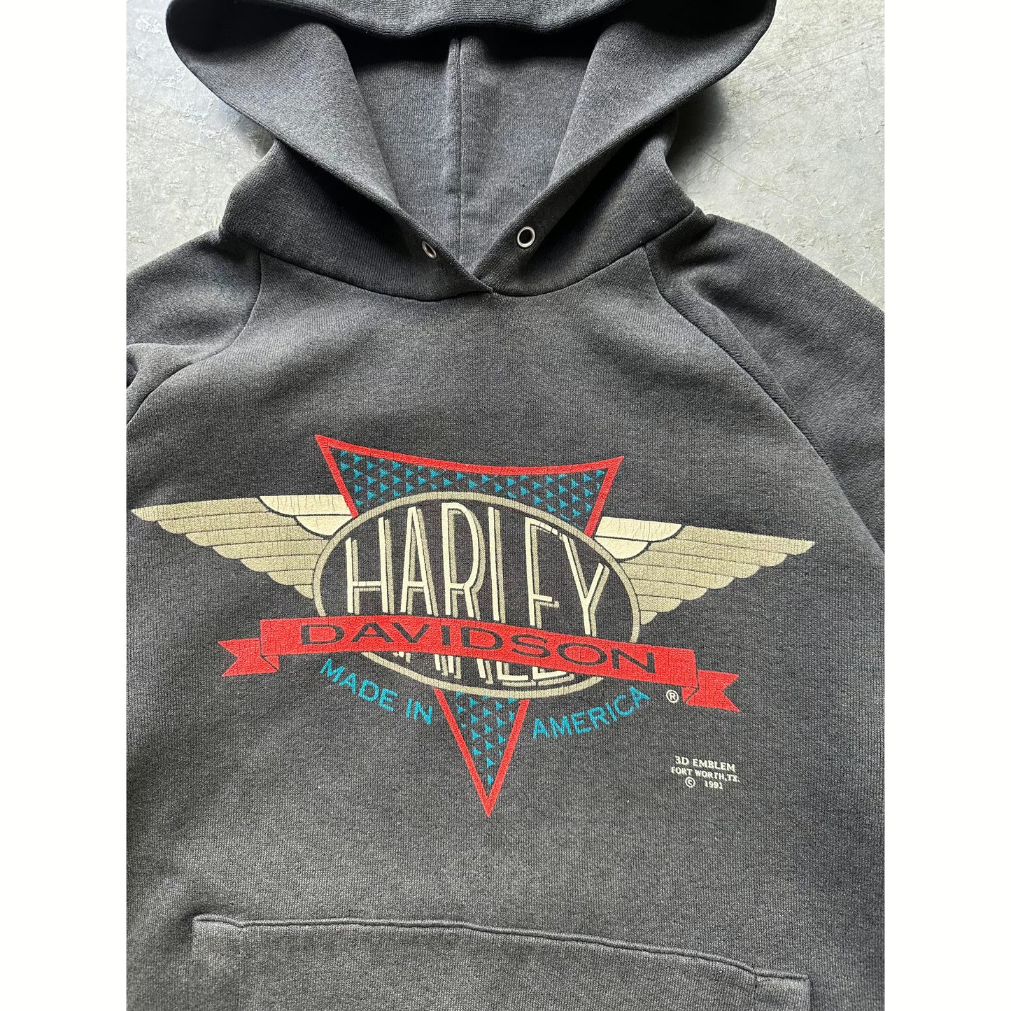 1991 FADED HARLEY DAVIDSON 3D EMBLEM HOODIE(M)