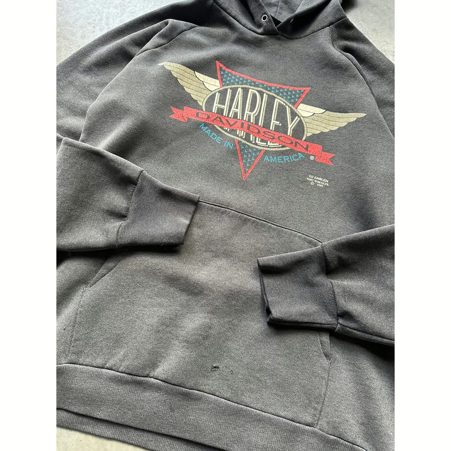 1991 FADED HARLEY DAVIDSON 3D EMBLEM HOODIE(M)